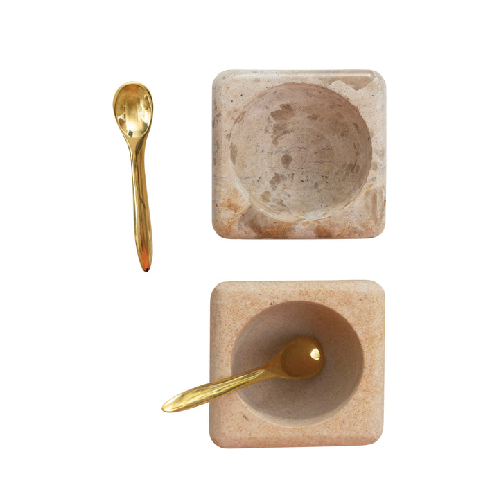 Marble Sandstone Pinch Pot w/ Brass Spoons