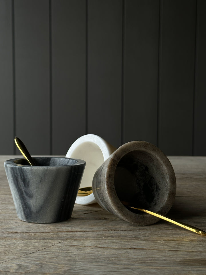 Round Mini Marble Bowls w/ Brass Spoons