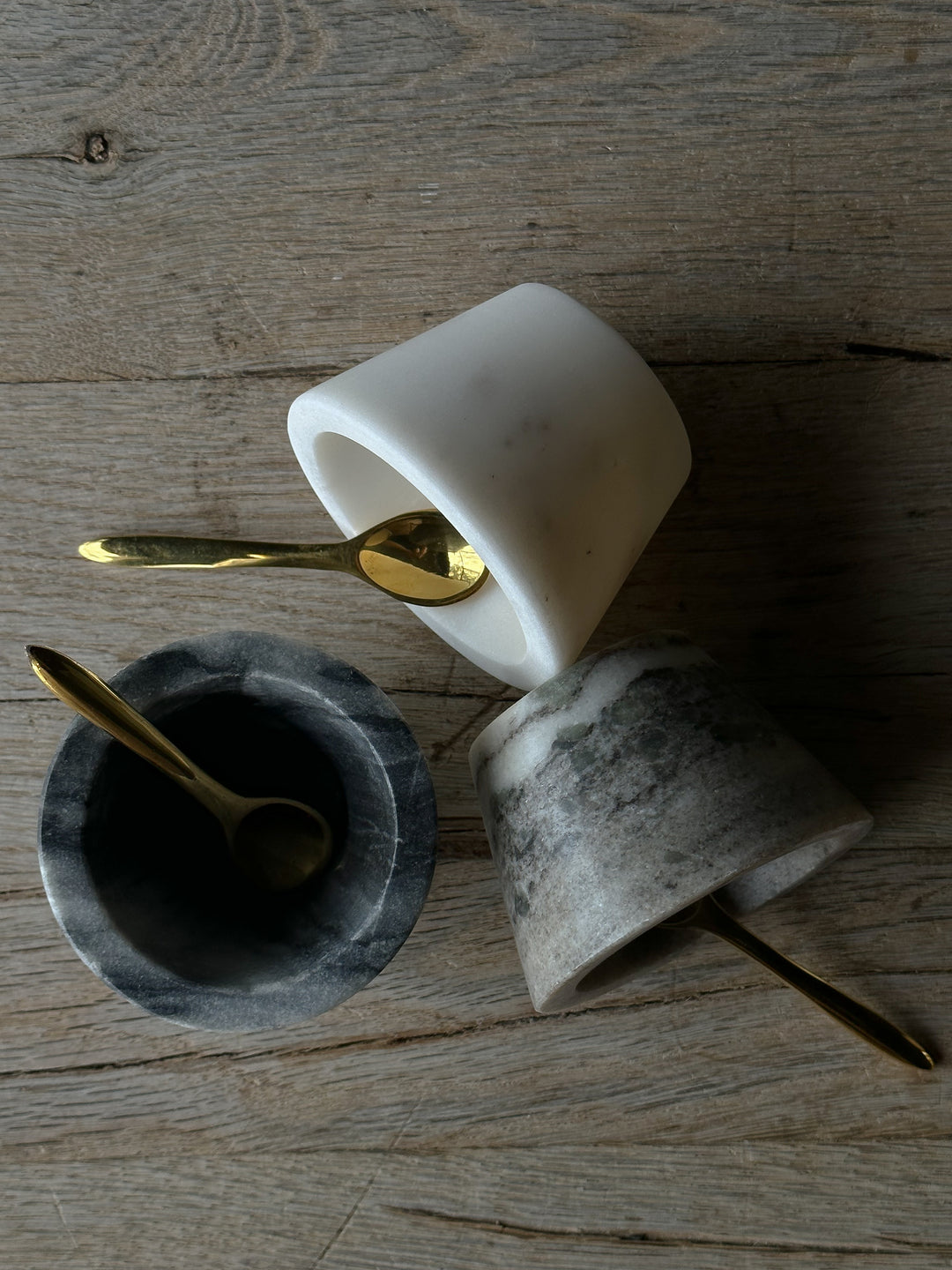 Round Mini Marble Bowls w/ Brass Spoons