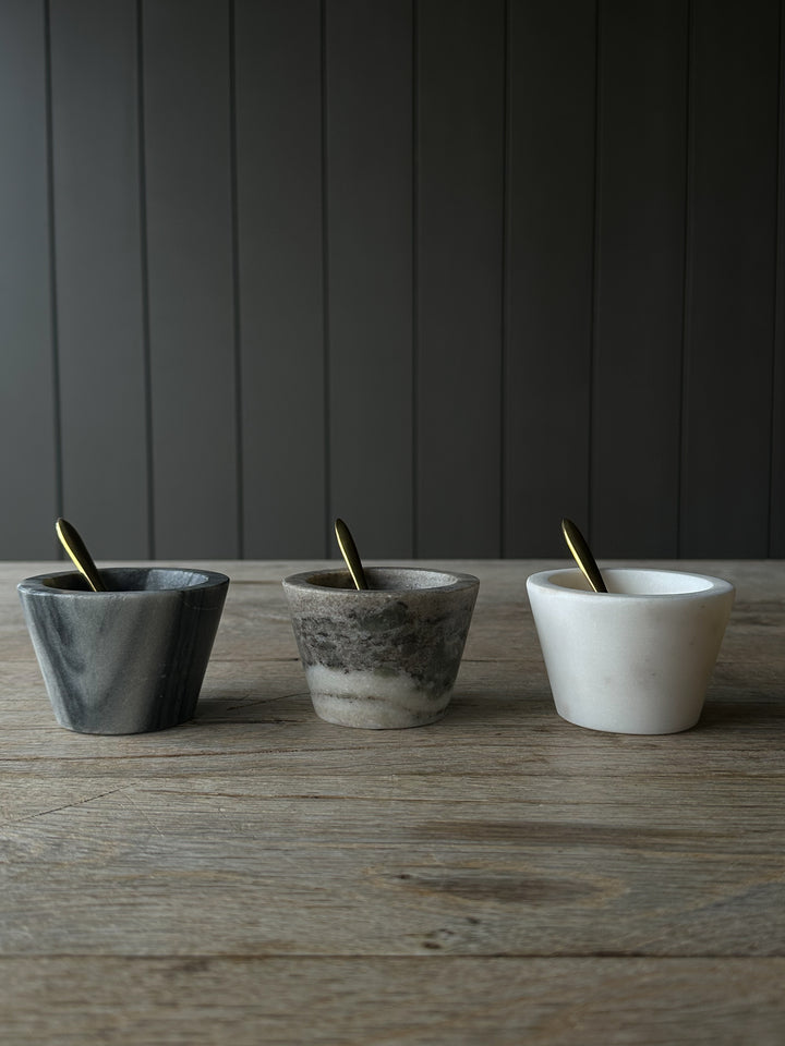 Round Mini Marble Bowls w/ Brass Spoons