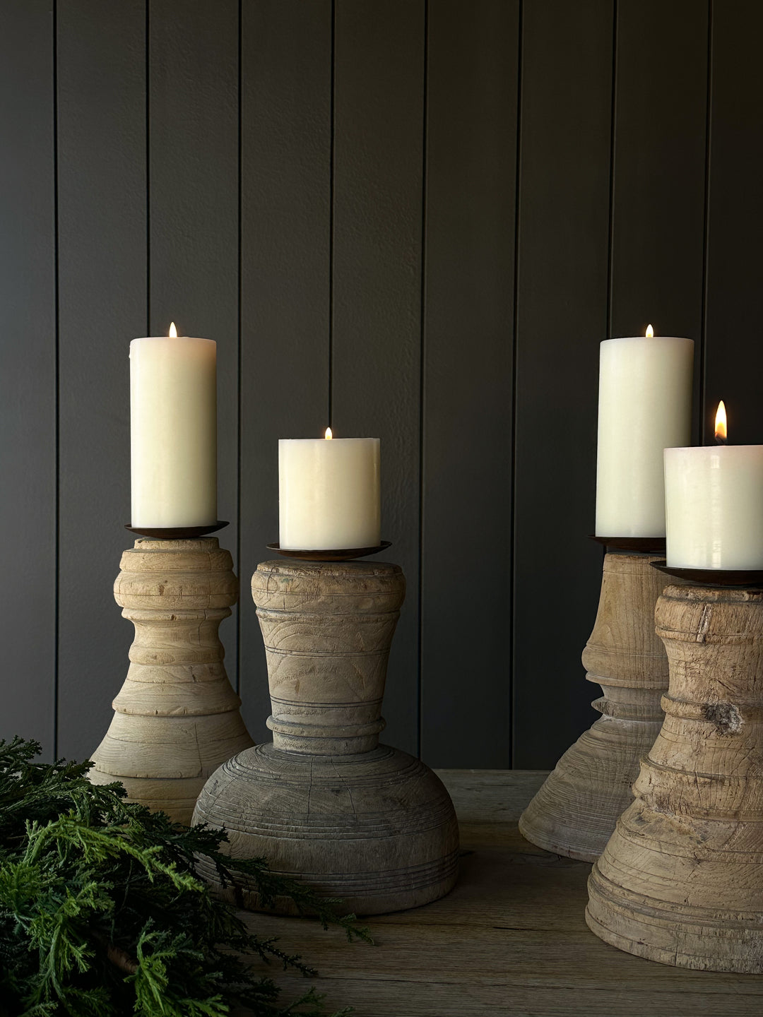 Rustic Turned Wood Candle Holders