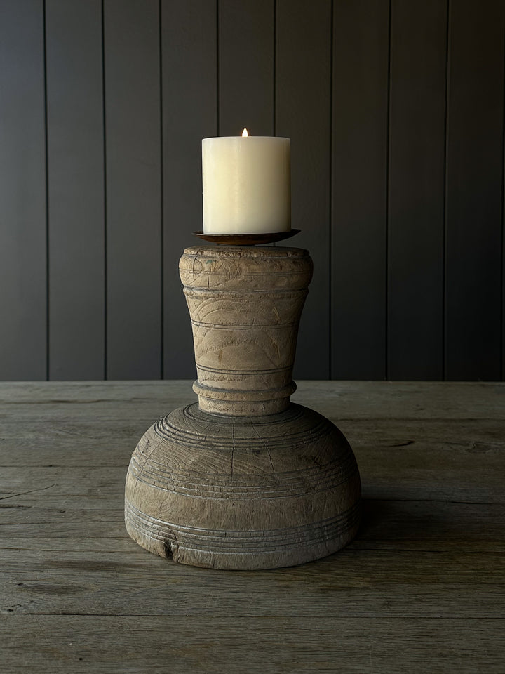 Rustic Turned Wood Candle Holders