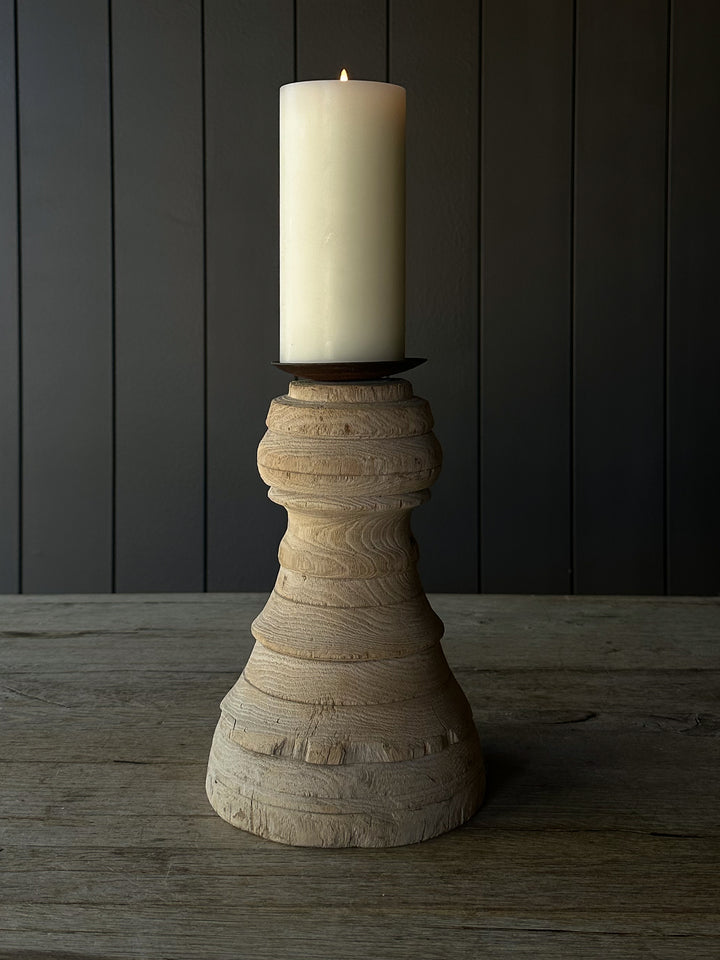 Rustic Turned Wood Candle Holders