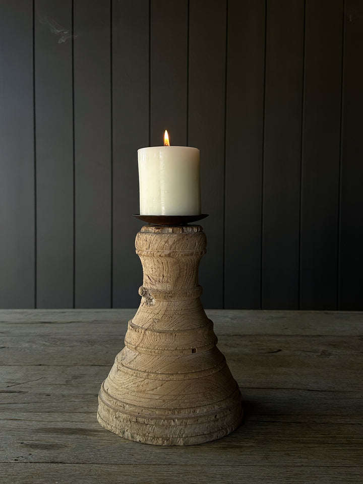 Rustic Turned Wood Candle Holders