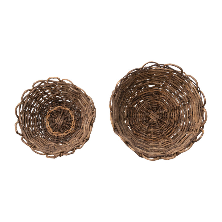 Rustic Woven Vine Baskets with Scalloped Edges