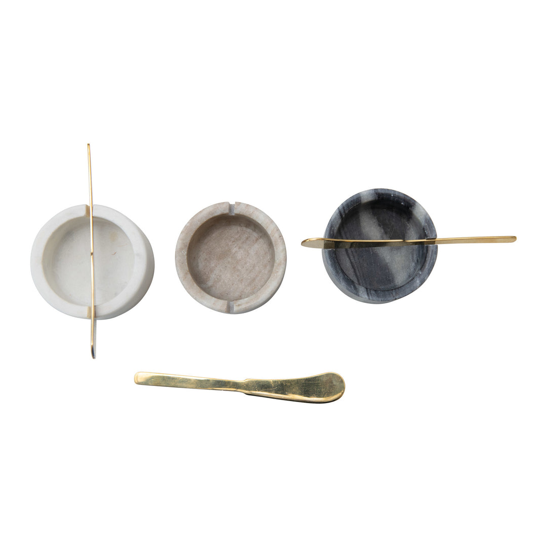 Marble Bowls with Metal Knife