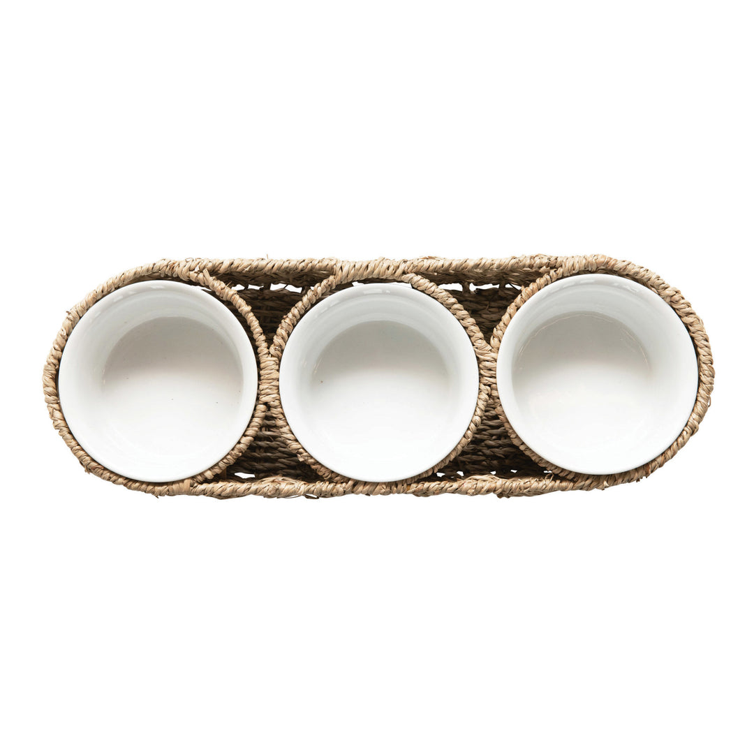 Woven Seagrass Basket with Ceramic Bowls