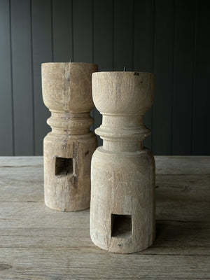 Open image in slideshow, Rustic Turned Wood Candle Holders
