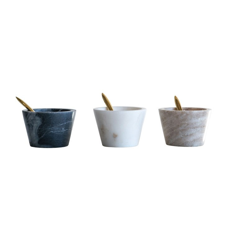 Round Mini Marble Bowls w/ Brass Spoons