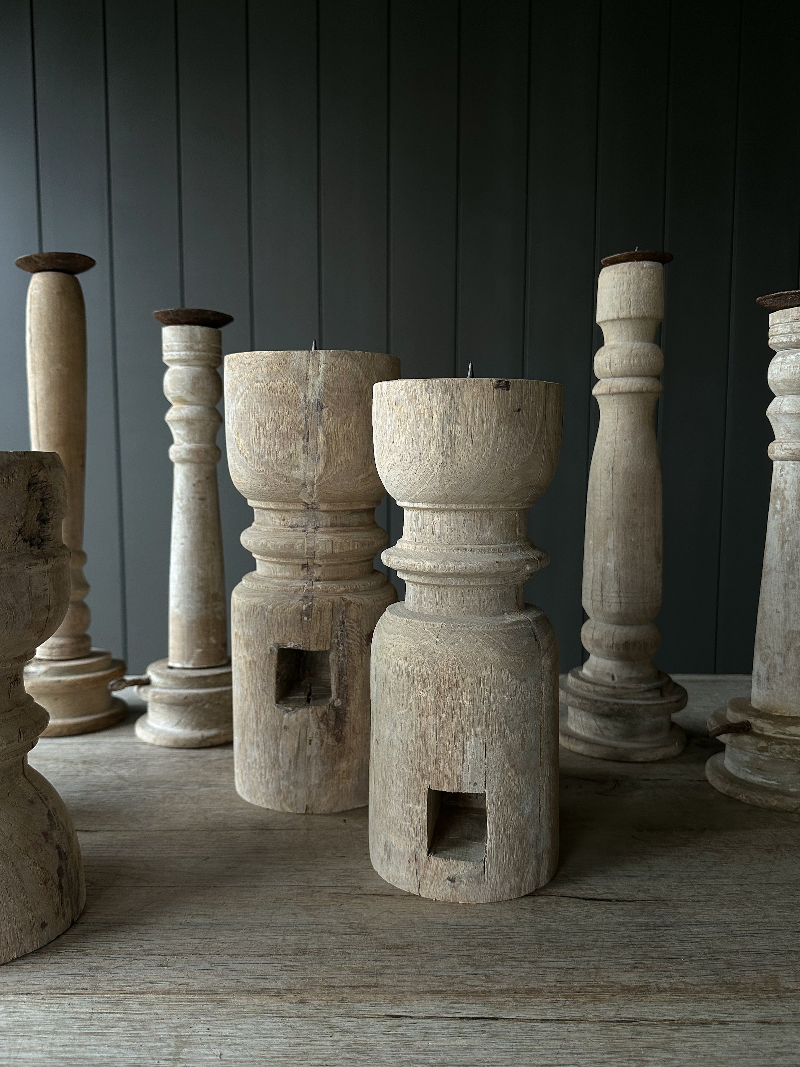 Rustic Turned Wood Candle Holders